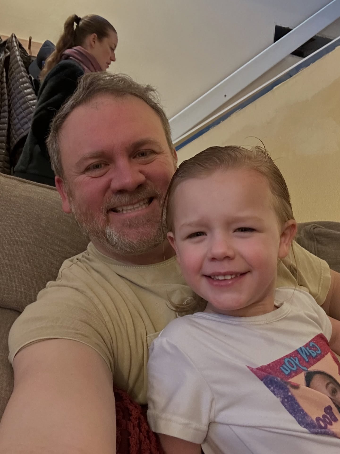 “Your hair is looking pretty cool today, Annie.” “Can you brush it, daddy?” “Of course.” “Can we get a picture together, daddy?” “I’d love to.”